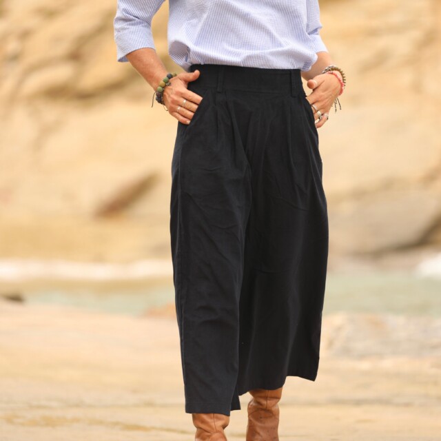 Quintessence - Jupe culotte Margot - velours milleraies marine