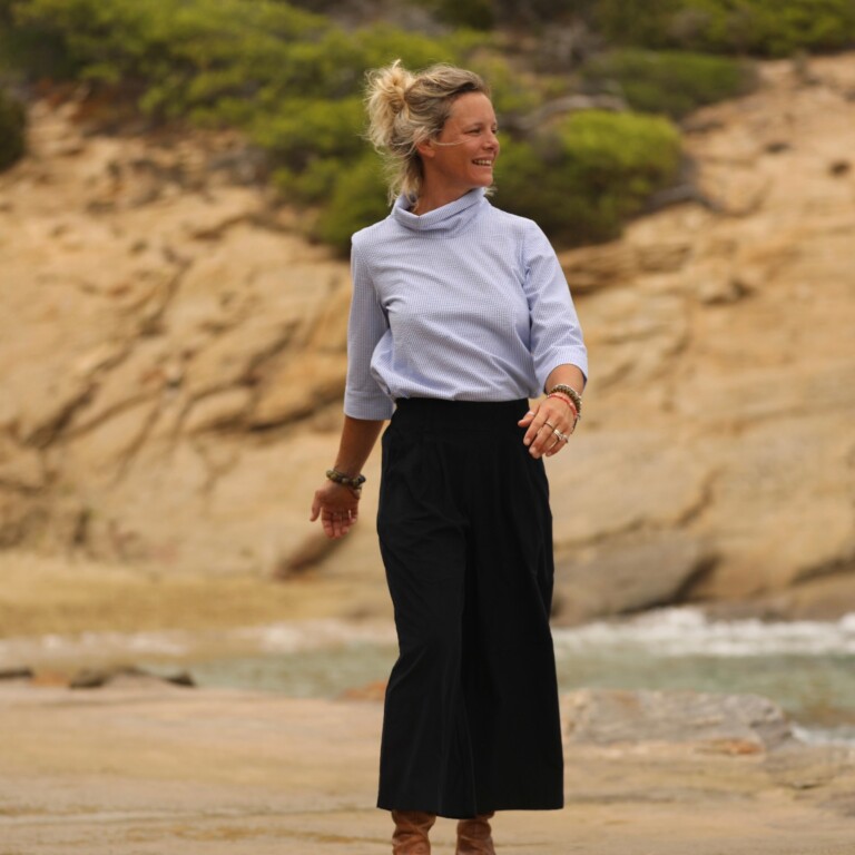 Quintessence - Jupe culotte Margot - velours milleraies marine