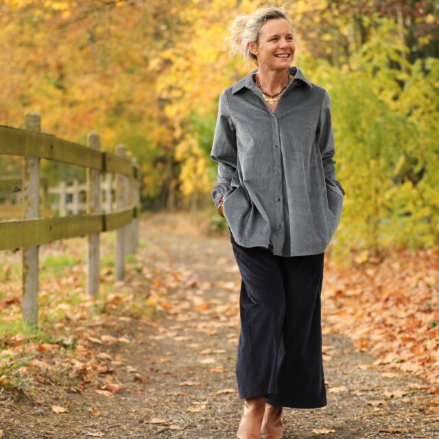 Quintessence - Chemise Caroline - Velours côtelé bleu grisé