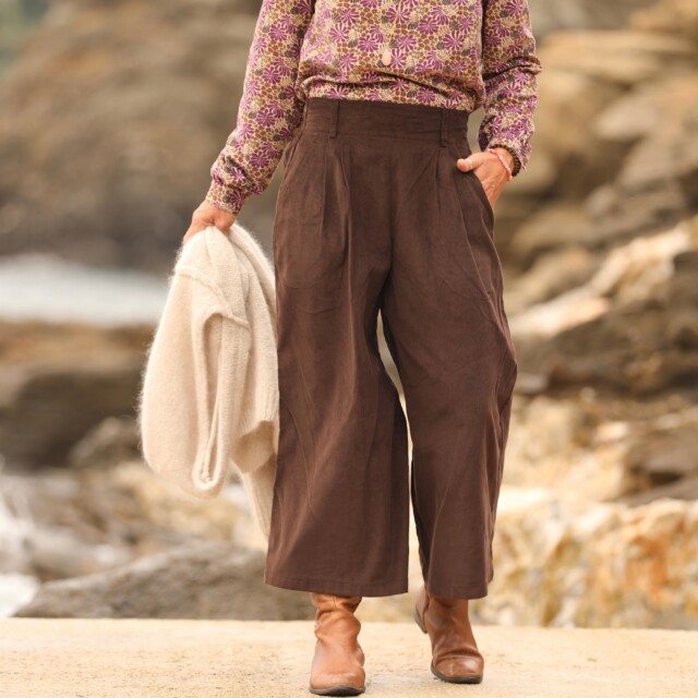 Quintessence - Jupe culotte Margot - velours milleraies Chocolat