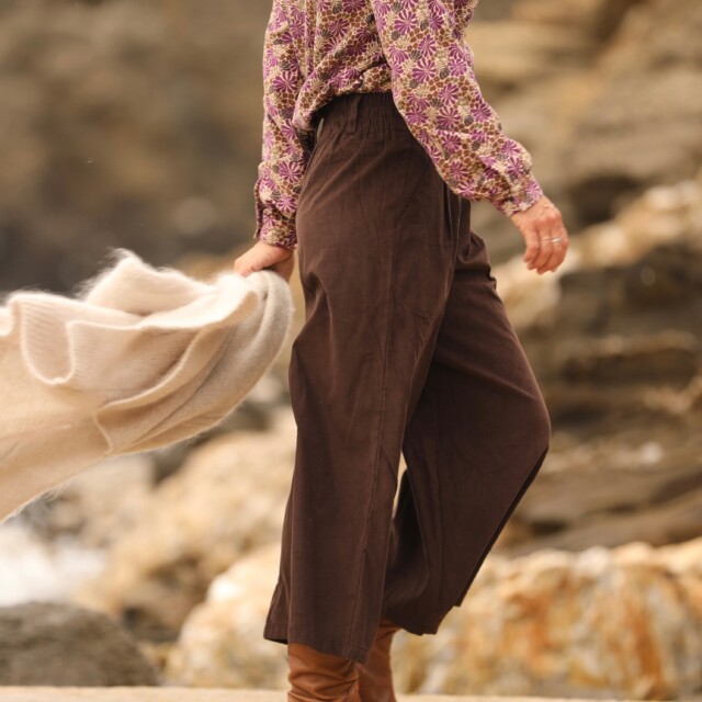 Quintessence - Jupe culotte Margot - velours milleraies Chocolat