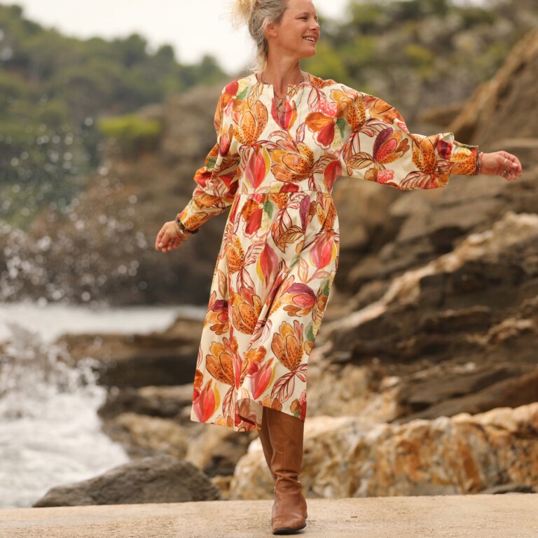 Quintessence - Robe Orlane - satin de coton poésie d’automne