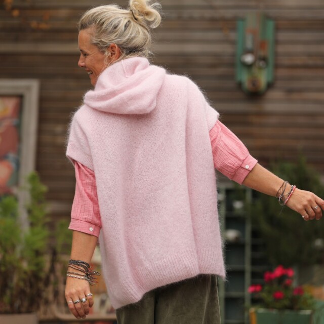 Quintessence - Pull capuche Calypso - Rose poudré