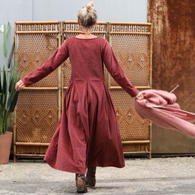 Quintessence - Robe Louisa - velours côtelé terracotta