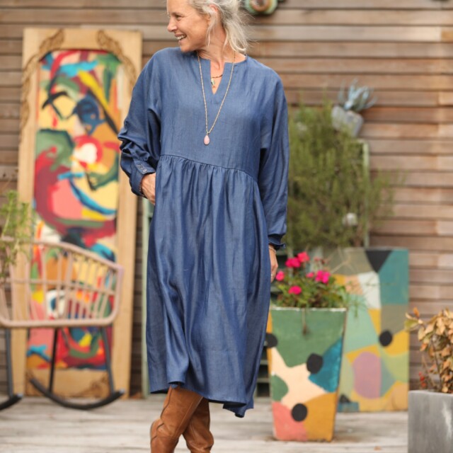 Quintessence - Robe Orlane – lyocell denim bleu