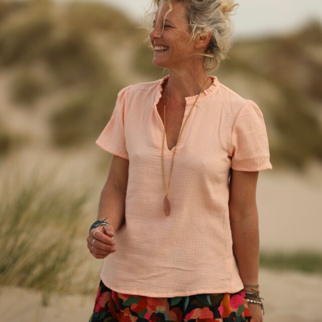 Quintessence - Blouse Ernestine en double gaze de coton abricot