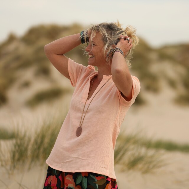 Quintessence - Blouse Ernestine en double gaze de coton abricot