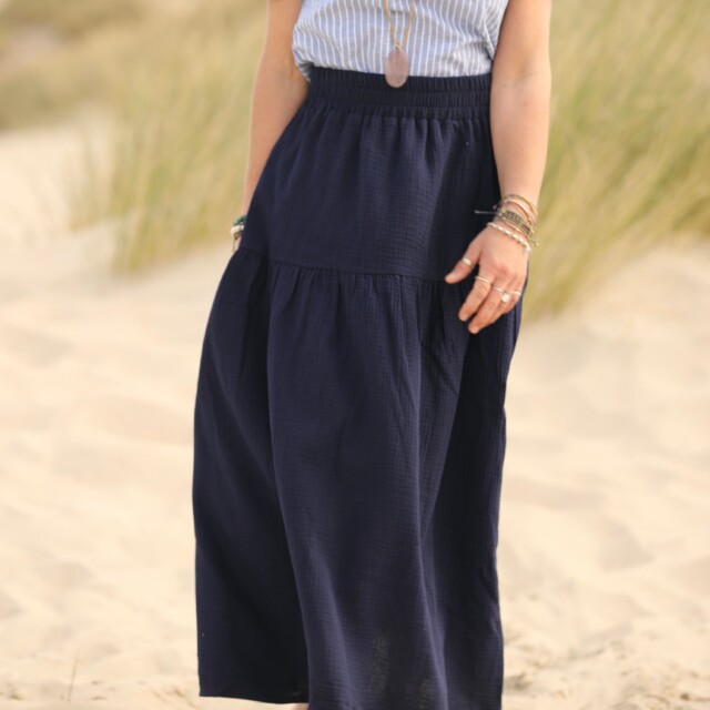 Quintessence - Jupe Sarah - double gaze de coton bleu nuit