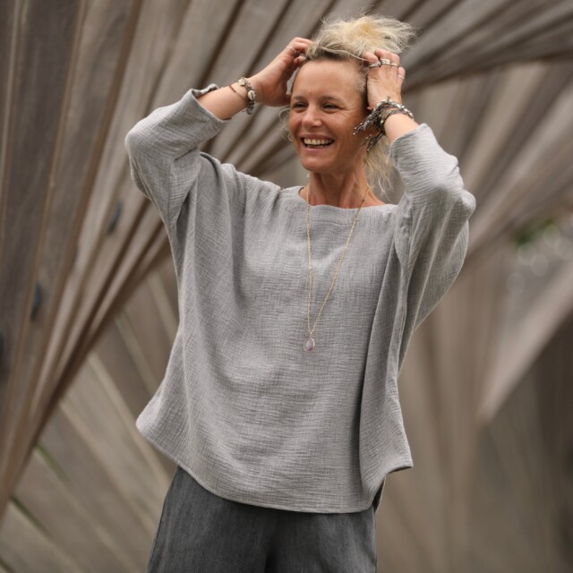 Quintessence - Blouse Naomie - double gaze de coton gris chiné