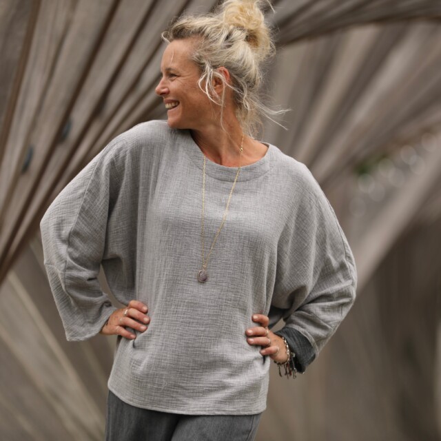 Quintessence - Blouse Naomie - double gaze de coton gris chiné