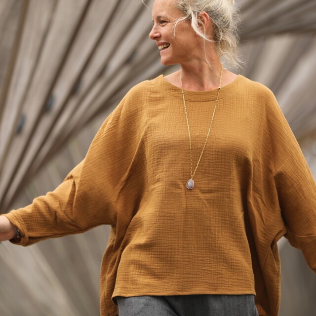 Quintessence - Blouse Naomie - double gaze de coton camel