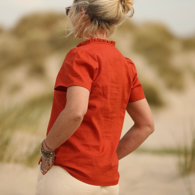 Quintessence - Blouse Ernestine en lin orange crépuscule