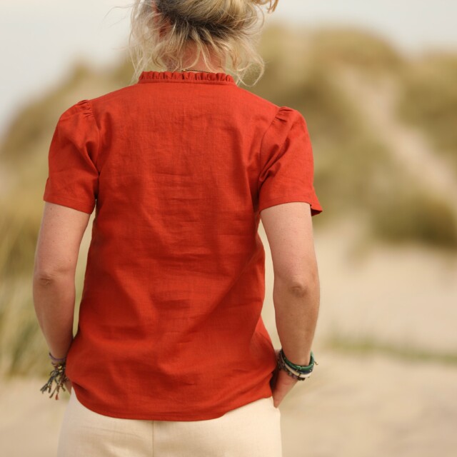 Quintessence - Blouse Ernestine en lin orange crépuscule