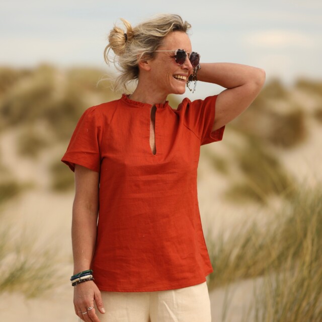 Quintessence - Blouse Ernestine en lin orange crépuscule