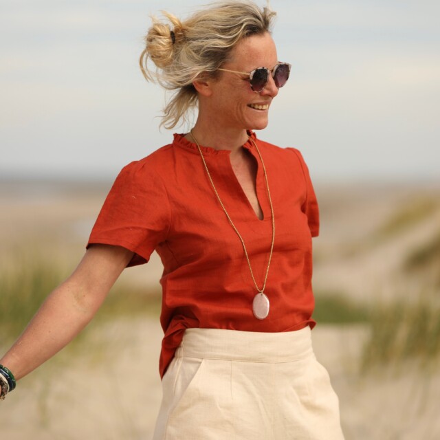 Quintessence - Blouse Ernestine en lin orange crépuscule