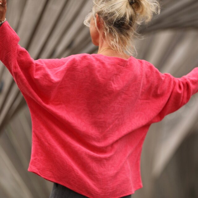 Quintessence - Blouse Naomie - Double gaze de coton/lin jacquard fleuri rose gourmand