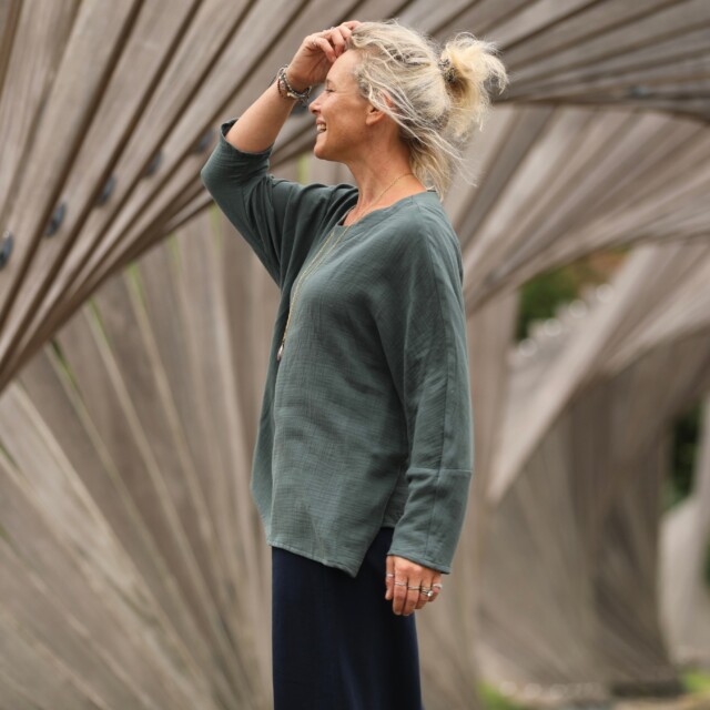 Quintessence - Blouse Naomie - double gaze de coton vert cactus