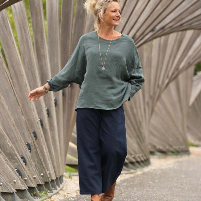 Quintessence - Blouse Naomie - double gaze de coton vert cactus