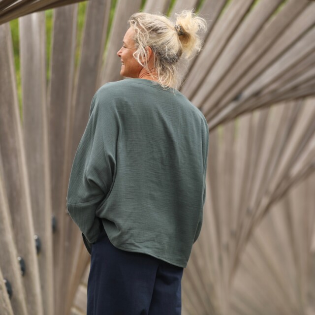 Quintessence - Blouse Naomie - double gaze de coton vert cactus