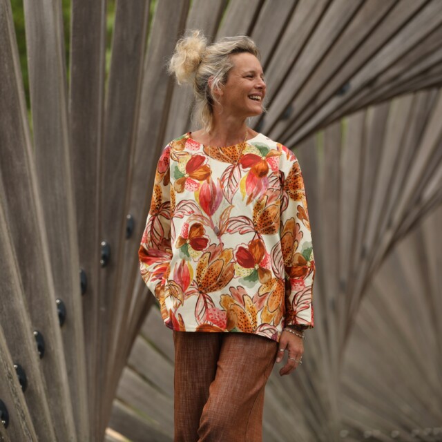 Quintessence - Blouse Naomie -  satin de coton poésie d’automne