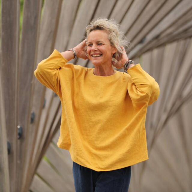Quintessence - Blouse Naomie - lin stone wash jaune ocre