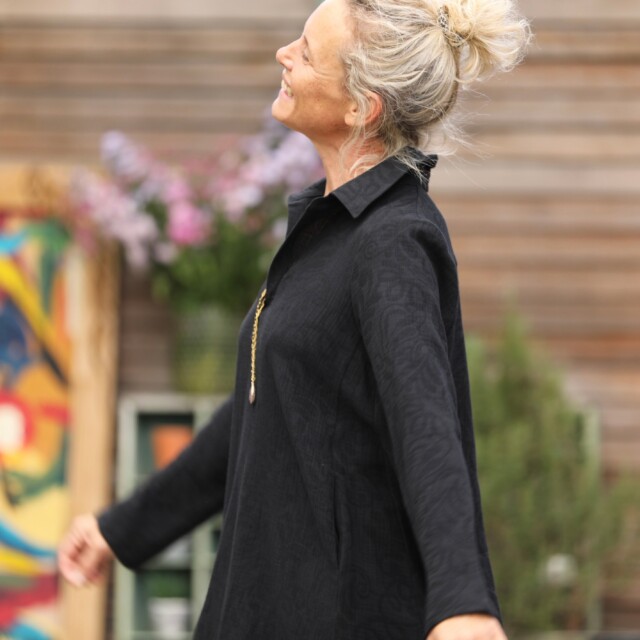 Quintessence - Robe Carole - Jacquard de coton lin noir