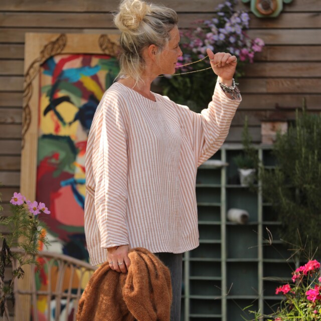 Quintessence - Blouse Naomie - double gaze de coton rayée écureuil