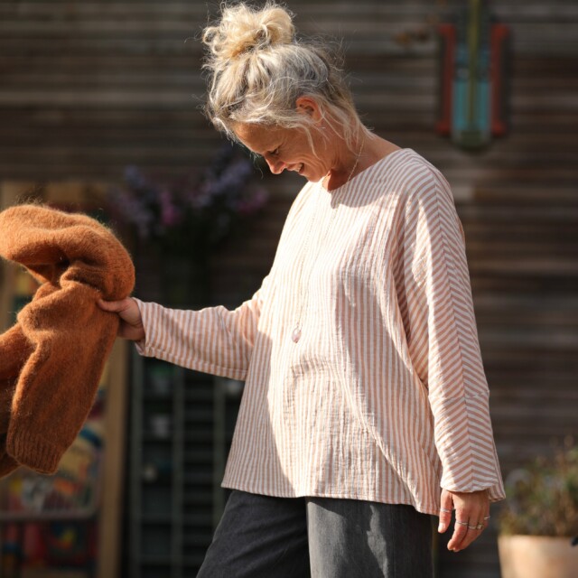 Quintessence - Blouse Naomie - double gaze de coton rayée écureuil