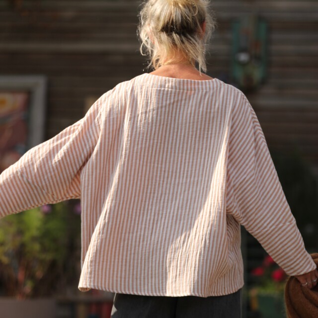 Quintessence - Blouse Naomie - double gaze de coton rayée écureuil