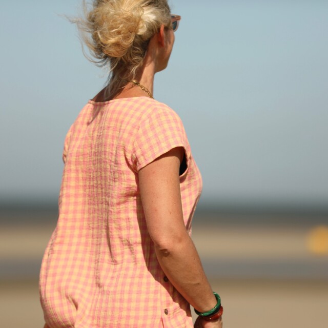 Quintessence - Blouse Sidonie double gaze de coton carreaux rose orangé