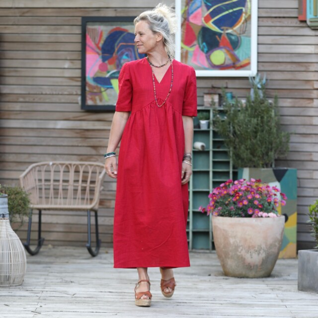 Quintessence - Robe Edonie - lin rouge cerise