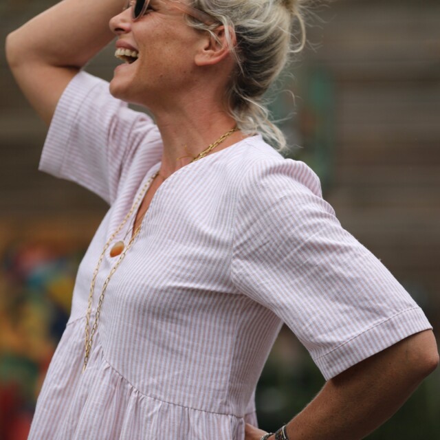 Quintessence - Robe Edonie - rayure lin/coton terracotta