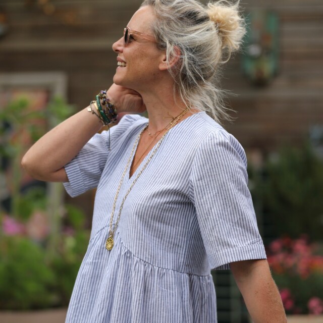 Quintessence - Robe Edonie - rayure lin/coton bleu