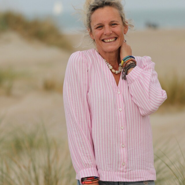 Quintessence - Blouse Léocadie - double gaze de coton rayée rose/blanc