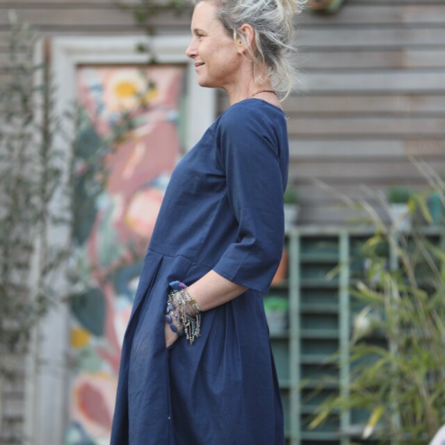Quintessence - Robe Louisa manches 3/4 lin bleu indigo