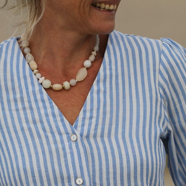 Quintessence - Blouse Léocadie - double gaze de coton rayé bleu/blanc