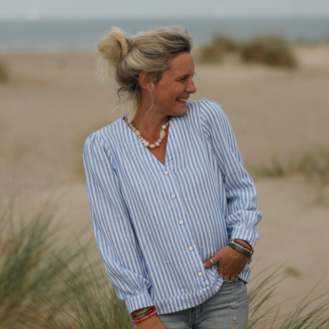 Quintessence - Blouse Léocadie - double gaze de coton rayé bleu/blanc