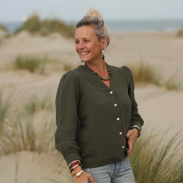 Quintessence - Blouse Léocadie - double gaze de coton kaki