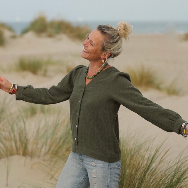 Quintessence - Blouse Léocadie - double gaze de coton kaki