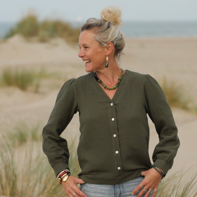 Quintessence - Blouse Léocadie - double gaze de coton kaki