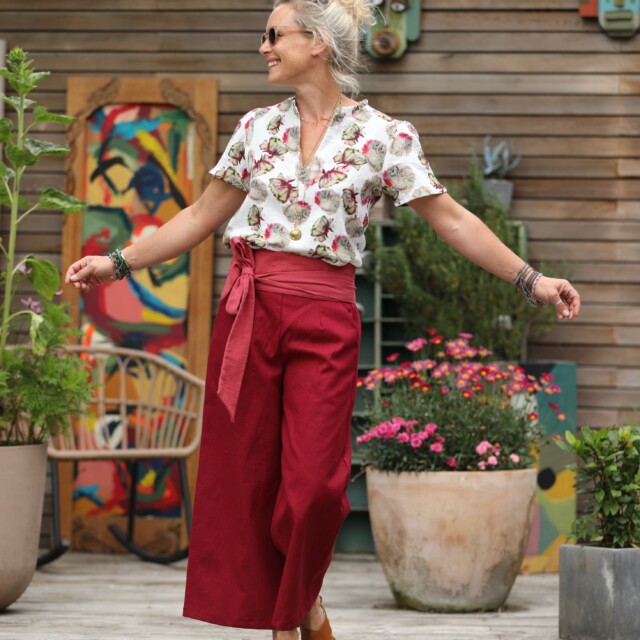 Quintessence - Pantalon Alex - Toile coton/lin grenat