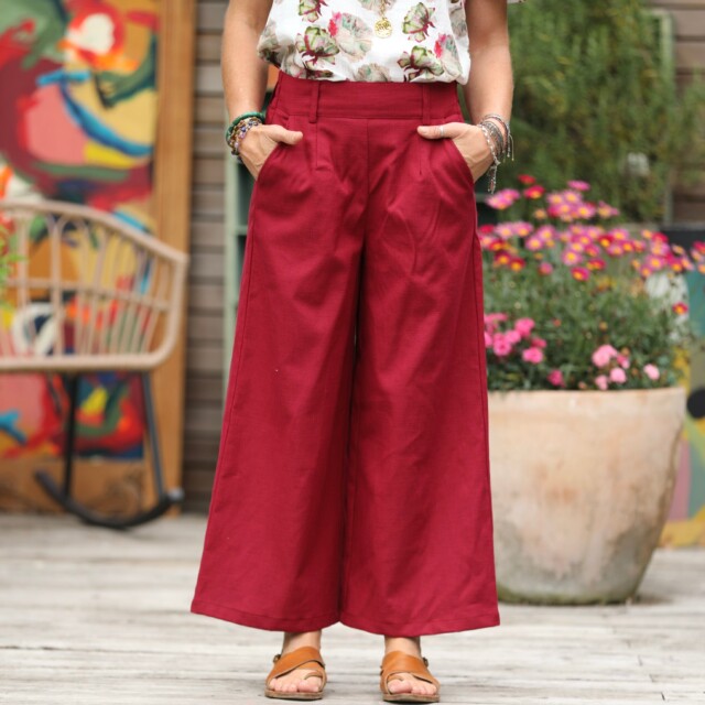 Quintessence - Pantalon Alex - Toile coton/lin grenat