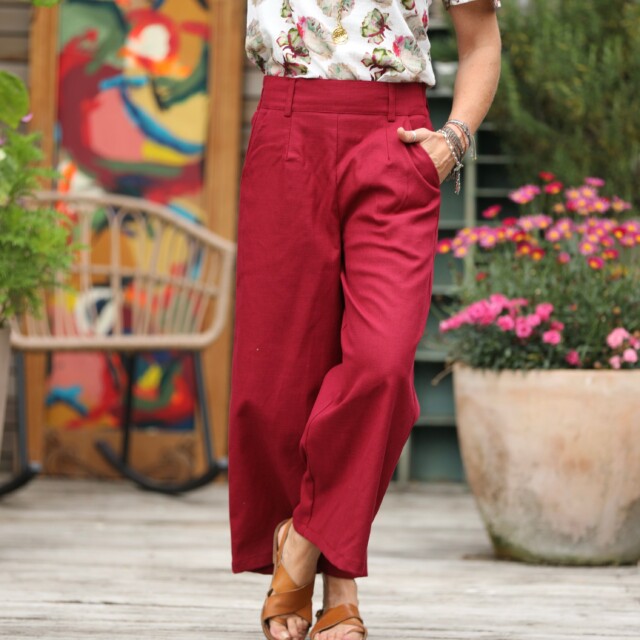 Quintessence - Pantalon Alex - Toile coton/lin grenat