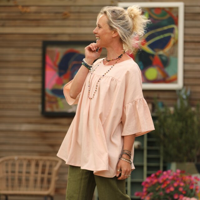 Quintessence - Blouse Léopoldine –  armuré de coton rose poudré