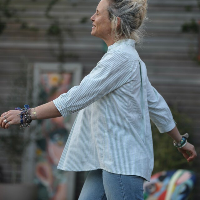 Quintessence - Blouse Isabeau - coton/lin rayé pomme