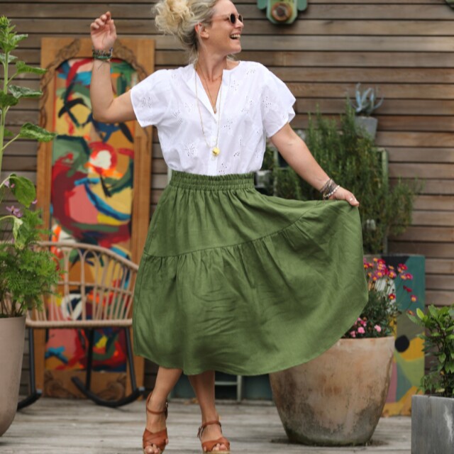Quintessence - Jupe Esther - lin vert pomme