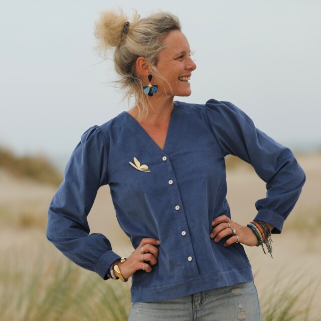 Quintessence - Blouse Léocadie - velours milleraies bleu océan