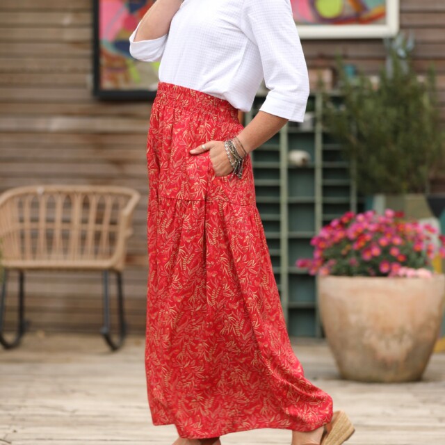 Quintessence - Jupe Sarah - viscose rouge mystérieux