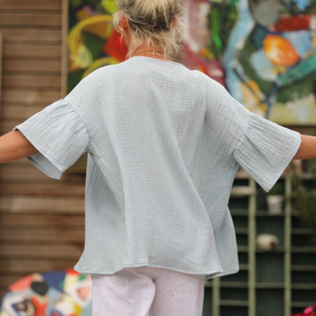 Quintessence - Blouse Léopoldine - double gaze de coton chinée bleu doux