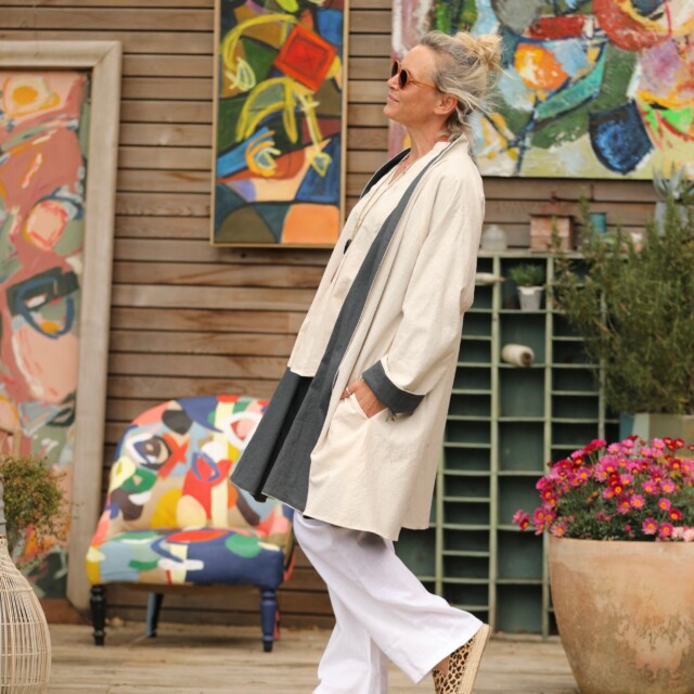 Quintessence - Veste Lisandre lin ficelle/anthracite